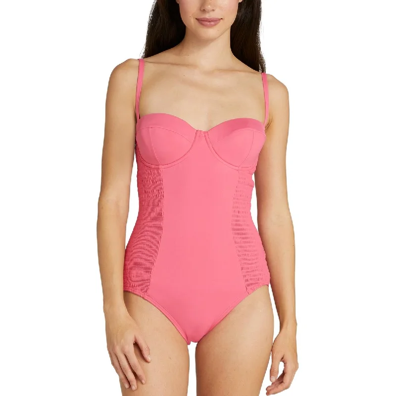 Kate Spade New York Womens Smocked Underwire One-Piece Swimsuit Lace Back Bikini