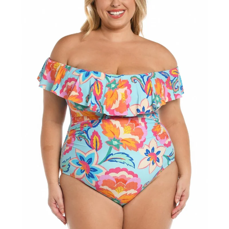 La Blanca Womens Plus Beachwear Summer One-Piece Swimsuit Color-Block Bikini