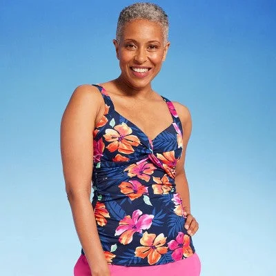 New - Lands' End Women's UPF 50 Floral Print Twist-Front Underwire Tankini Top - Multi 24W Ruched Swimwear Set New - Lands' End Women's UPF 50 Floral Print Twist-Front Underwire Tankini Top - Multi 24W Ruched Swimwear Set