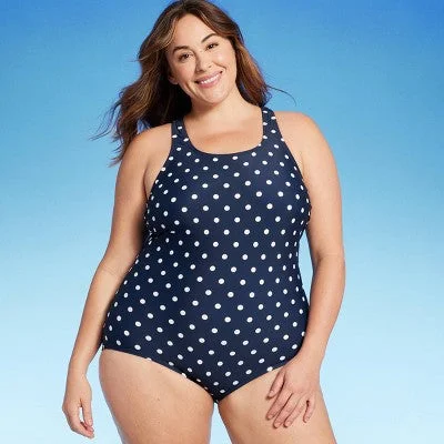 New - Lands' End Women's High Neck One Piece Swimwear Sporty Swimsuit, Navy Blue 1X Sleek Racerback Swimsuit New - Lands' End Women's High Neck One Piece Swimwear Sporty Swimsuit, Navy Blue 1X Sleek Racerback Swimsuit