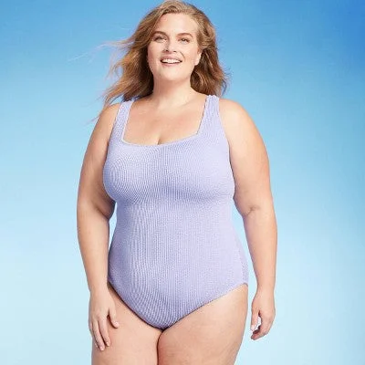 New - Women's Pucker Square Neck One Piece Swimsuit - Kona Sol Lilac Purple 18 Mesh Detail Bikini New - Women's Pucker Square Neck One Piece Swimsuit - Kona Sol Lilac Purple 18 Mesh Detail Bikini