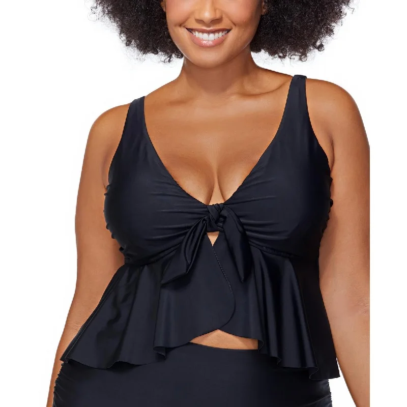 Raisins Womens Plus Summer Underwire Tankini Swim Top Deep-V Swimsuit Design