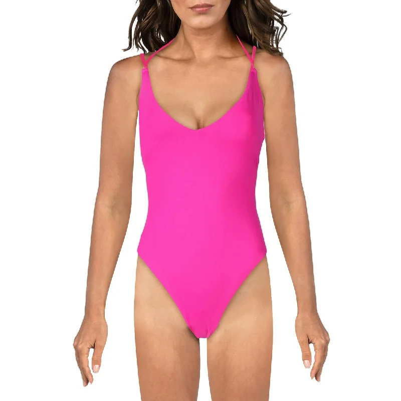 Ralph Lauren Womens Open Back V Neck One-Piece Swimsuit High-Waist Bikini Set
