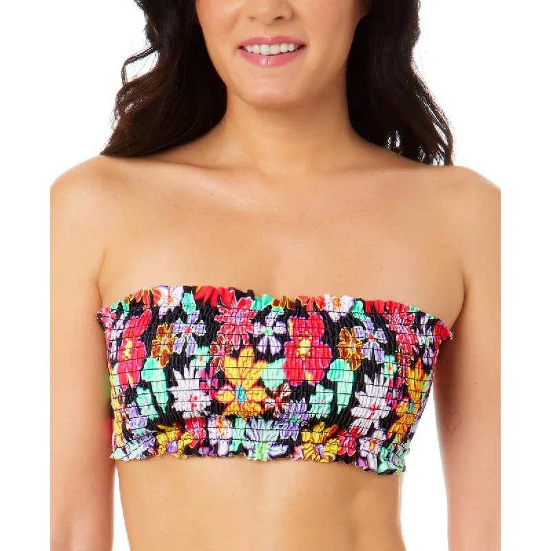 Salt + Cove Womens Floral Print Smocked Bikini Swim top Shiny One-Piece Swimsuit
