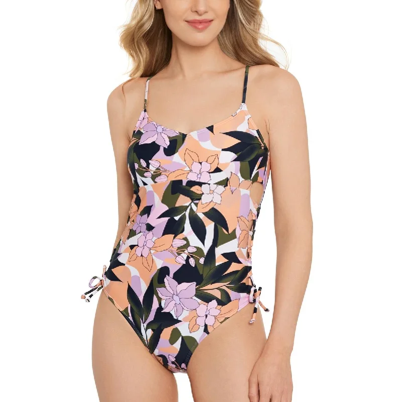 Salt + Cove Womens Juniors Floral Print Lace-Up One-Piece Swimsuit Bold Swimsuit Design Salt + Cove Womens Juniors Floral Print Lace-Up One-Piece Swimsuit Bold Swimsuit Design