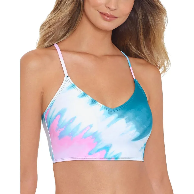 Salt + Cove Womens Juniors Tie-Dye Lace-Up Bikini Swim top Mesh Swimsuit Top