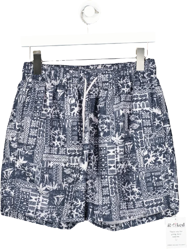 slate & stone Multicoloured Print Swim Shorts UK M Modern High-Waisted Swimsuit