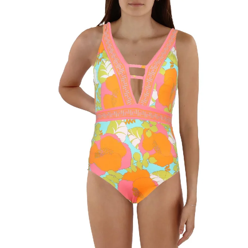 Trina Turk Womens Printed Cut-Out One-Piece Swimsuit Push-Up Bikini Top