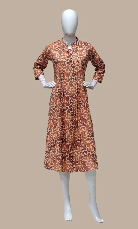 Deep Peach Printed Kurti Dress Tunics Custom made