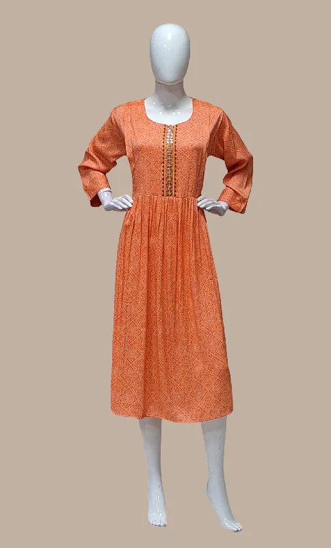 Deep Orange Bandhani Printed Kurti Dress Tunics Bestseller popular