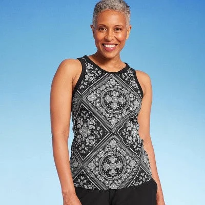 New - Lands' End Women's UPF 50 Bandana Print High Neck Tankini Top - Black XS Tie-Back Swimwear New - Lands' End Women's UPF 50 Bandana Print High Neck Tankini Top - Black XS Tie-Back Swimwear