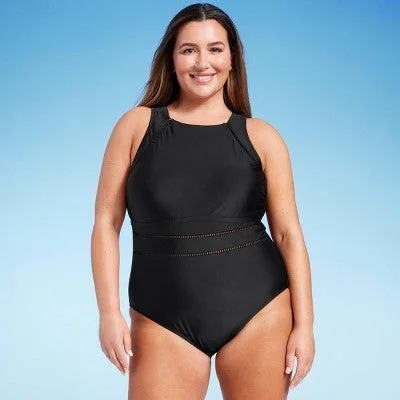 New - Women's High Neck Medium Coverage One Piece Swimsuit - Shade & Shore Black 18 Minimalist One-Piece New - Women's High Neck Medium Coverage One Piece Swimsuit - Shade & Shore Black 18 Minimalist One-Piece