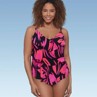 New - Women's UPF 50 Tiered Tankini Top - Aqua Green Multi Floral Print M Bold High-Cut Bikini New - Women's UPF 50 Tiered Tankini Top - Aqua Green Multi Floral Print M Bold High-Cut Bikini