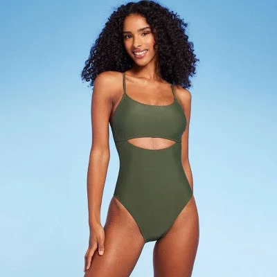 New - Women'sKeyhole One Piece Swimsuit - Shade & Shore Dark Green S: Chic High-Leg Strappy Back Bikini New - Women'sKeyhole One Piece Swimsuit - Shade & Shore Dark Green S: Chic High-Leg Strappy Back Bikini