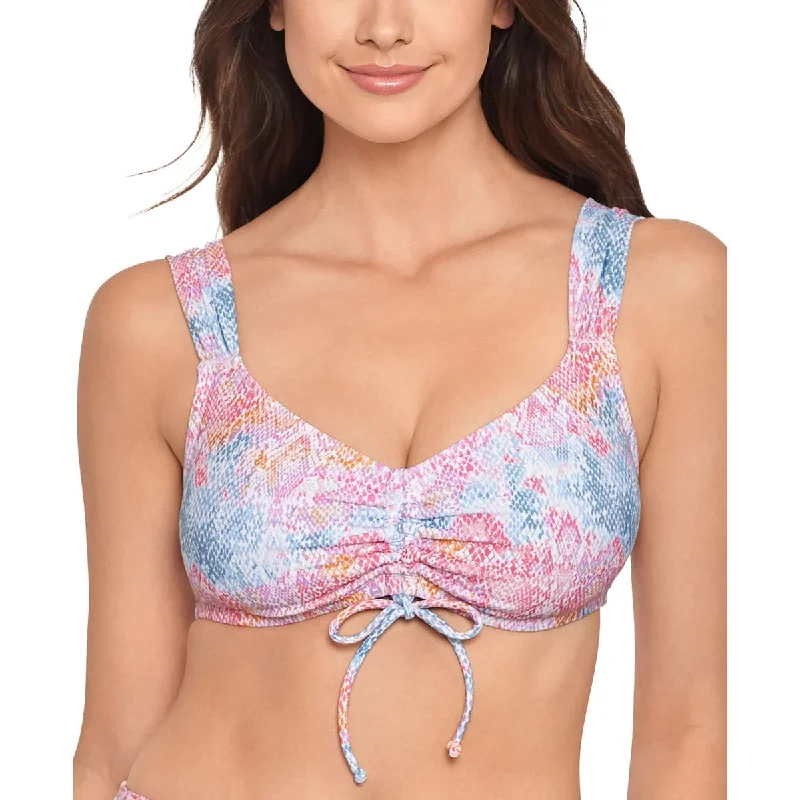 Salt + Cove Womens Juniors Snake Print Knot-Front Bikini Swim top Mesh Panel Swimwear